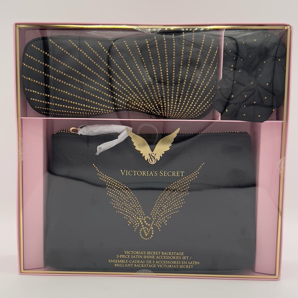 Victoria’s Secret Backstage 3-Piece Satin Shine Gift Set Bag Eye Mask‎ Scrunchie